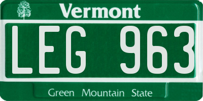VT license plate LEG963