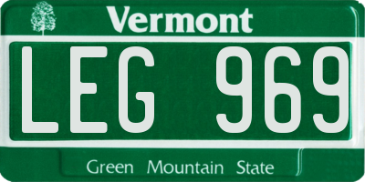 VT license plate LEG969