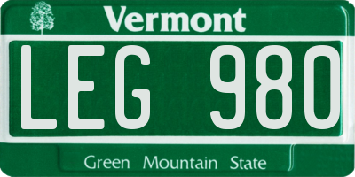 VT license plate LEG980