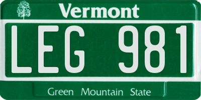 VT license plate LEG981
