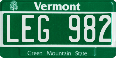 VT license plate LEG982