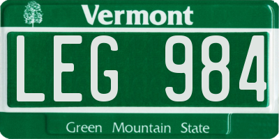 VT license plate LEG984