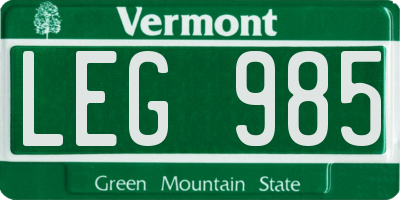 VT license plate LEG985