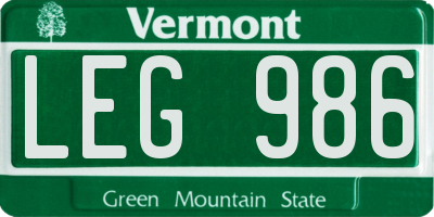 VT license plate LEG986
