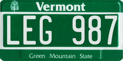 VT license plate LEG987