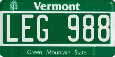 VT license plate LEG988