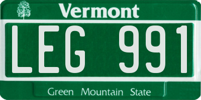 VT license plate LEG991