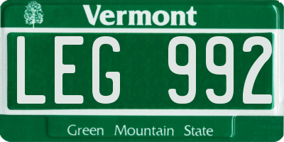 VT license plate LEG992