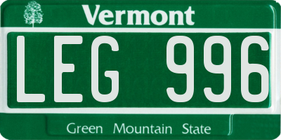 VT license plate LEG996