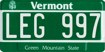 VT license plate LEG997