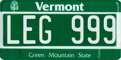 VT license plate LEG999