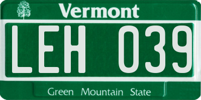 VT license plate LEH039