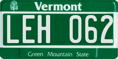 VT license plate LEH062