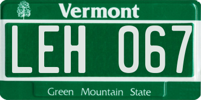 VT license plate LEH067