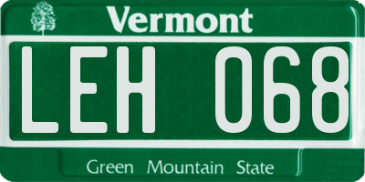 VT license plate LEH068