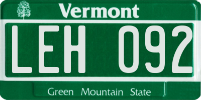 VT license plate LEH092