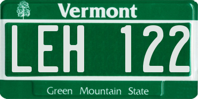 VT license plate LEH122