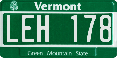 VT license plate LEH178