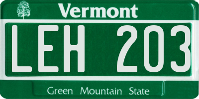 VT license plate LEH203