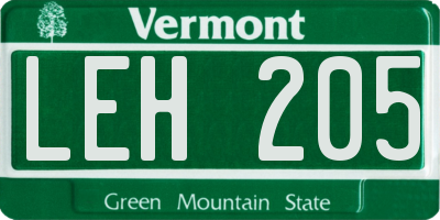 VT license plate LEH205