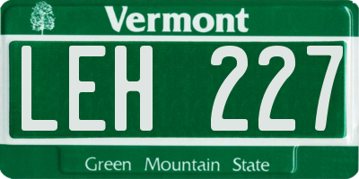 VT license plate LEH227