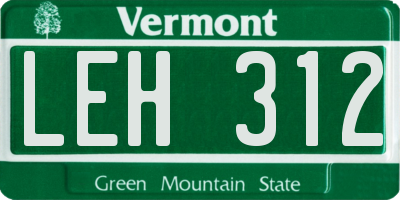 VT license plate LEH312