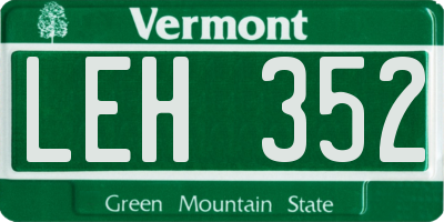 VT license plate LEH352