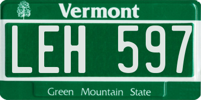 VT license plate LEH597
