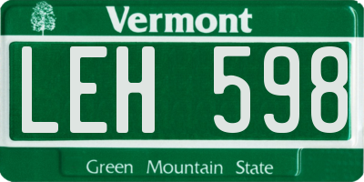 VT license plate LEH598
