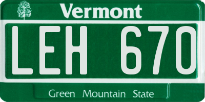 VT license plate LEH670