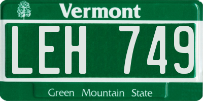 VT license plate LEH749