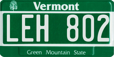 VT license plate LEH802