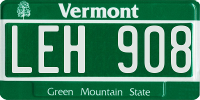 VT license plate LEH908