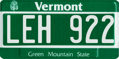 VT license plate LEH922