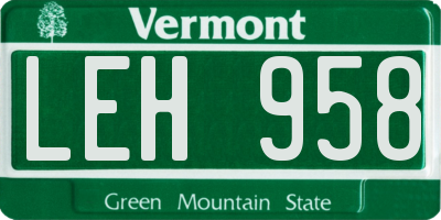 VT license plate LEH958