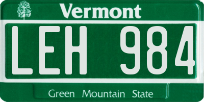 VT license plate LEH984