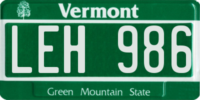VT license plate LEH986
