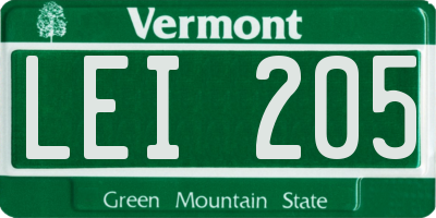 VT license plate LEI205