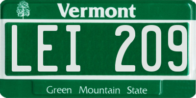 VT license plate LEI209