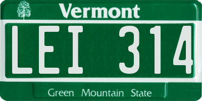 VT license plate LEI314