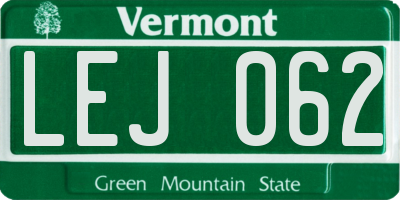 VT license plate LEJ062