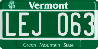 VT license plate LEJ063