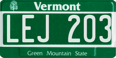 VT license plate LEJ203