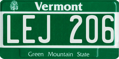 VT license plate LEJ206