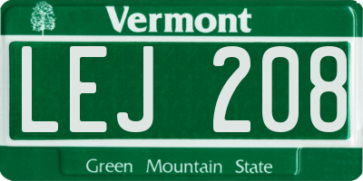 VT license plate LEJ208