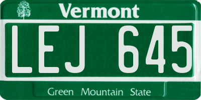 VT license plate LEJ645