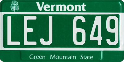 VT license plate LEJ649