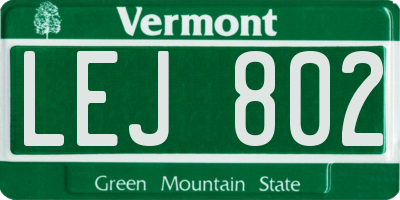 VT license plate LEJ802