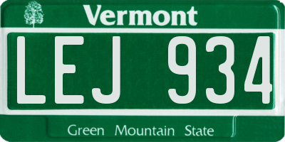 VT license plate LEJ934