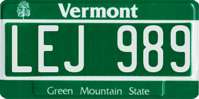 VT license plate LEJ989